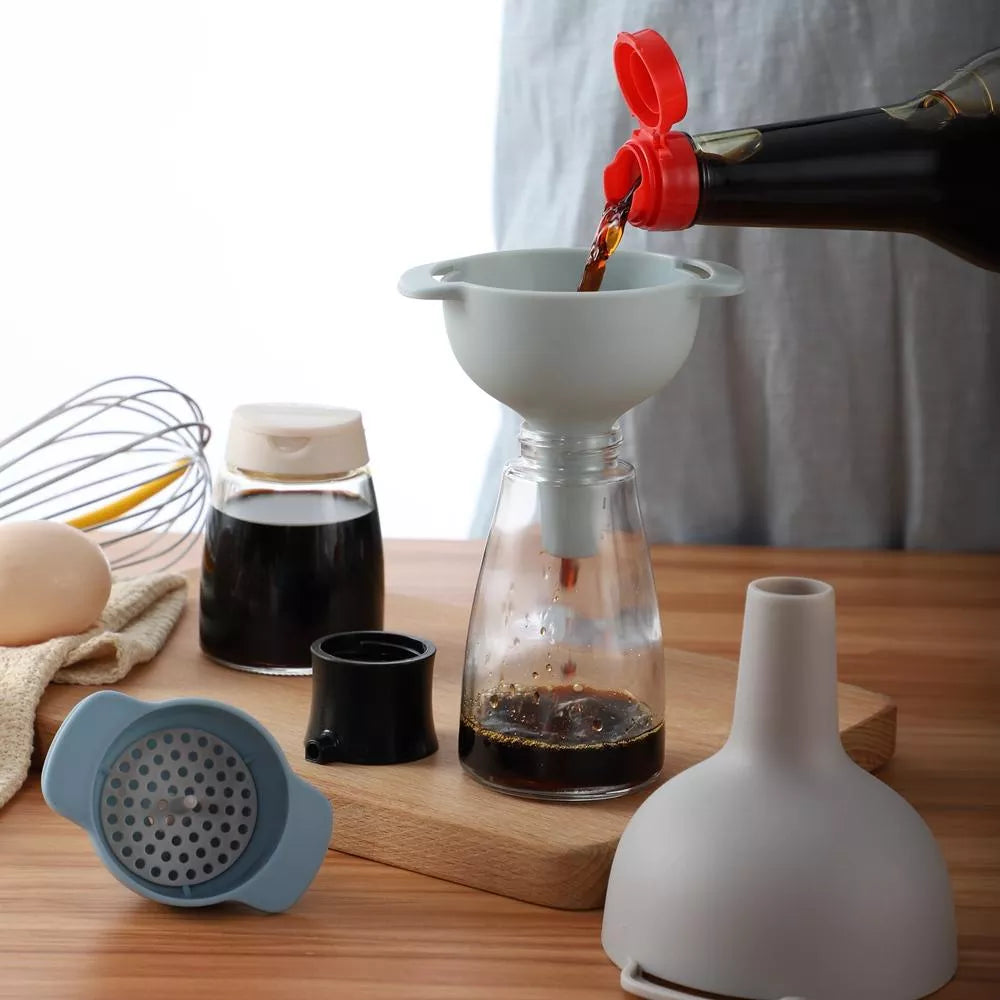 4 IN 1 Multi-function Canning Funnel Set Wide Mouth Plastic Funnel Filter Oil Pot Liquids Pour Oil